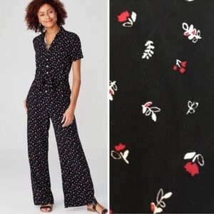 J Jill Jumpsuit Small Flowers‎ Wide Leg Tie Front Belt Flowy Vaca Mediterranean